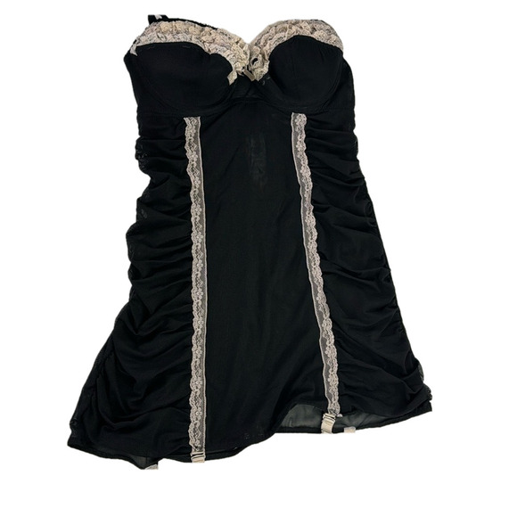 Essentials by A.B.S Beautiful Black cream Lace Corset Babydoll - Picture 1 of 10